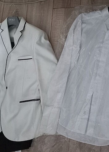 Erkek Beyaz/siyah,Normal Kesim,Düğmeli, Smokin Takım,Damatlık,Gö - Görsel 2