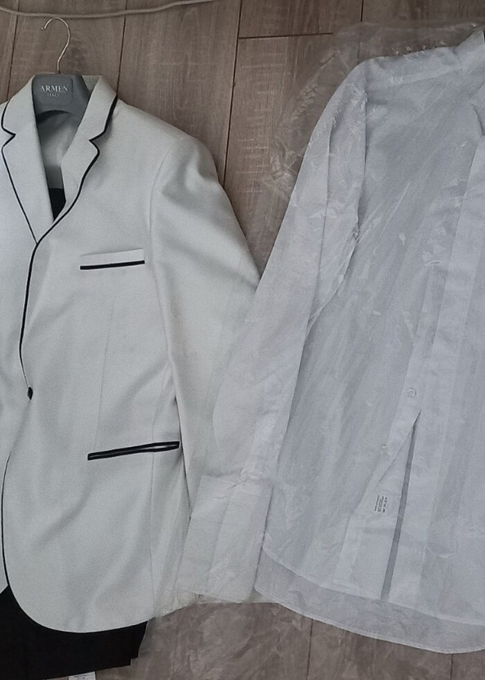 Erkek Beyaz/siyah,Normal Kesim,Düğmeli, Smokin Takım,Damatlık,Gö - Görsel 2