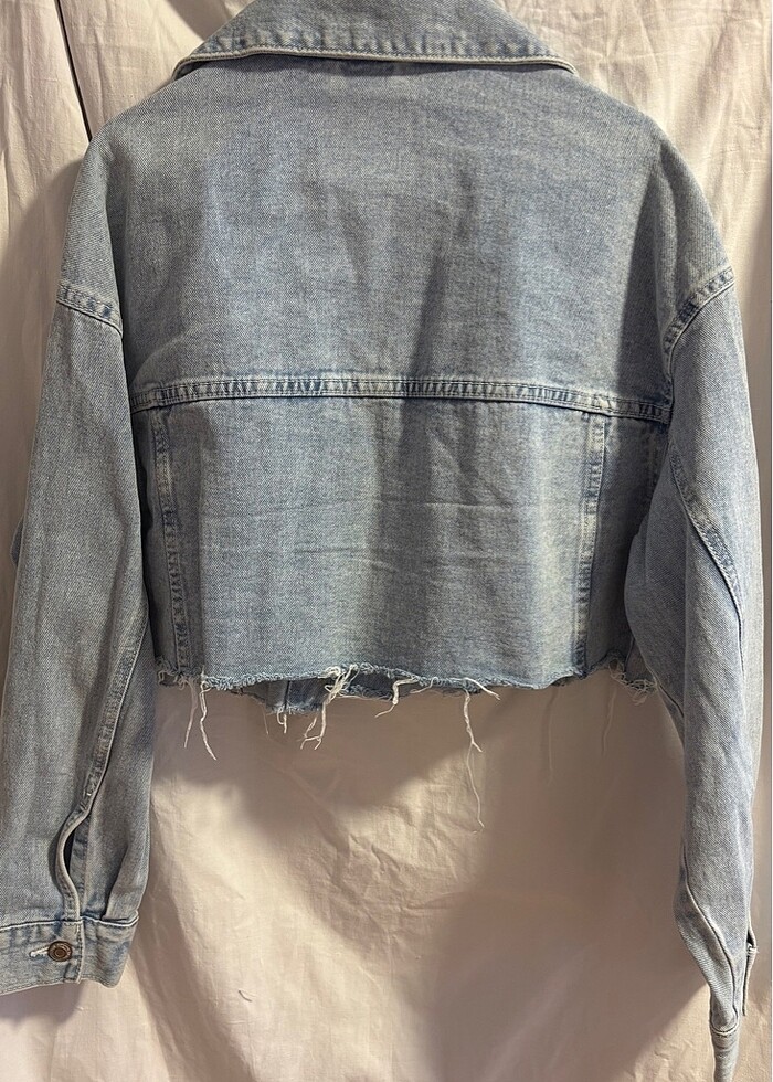 oversize crop kot denim ceket - Görsel 2