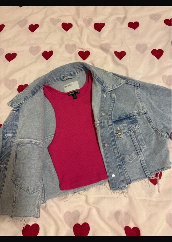 oversize crop kot denim ceket - Görsel 4