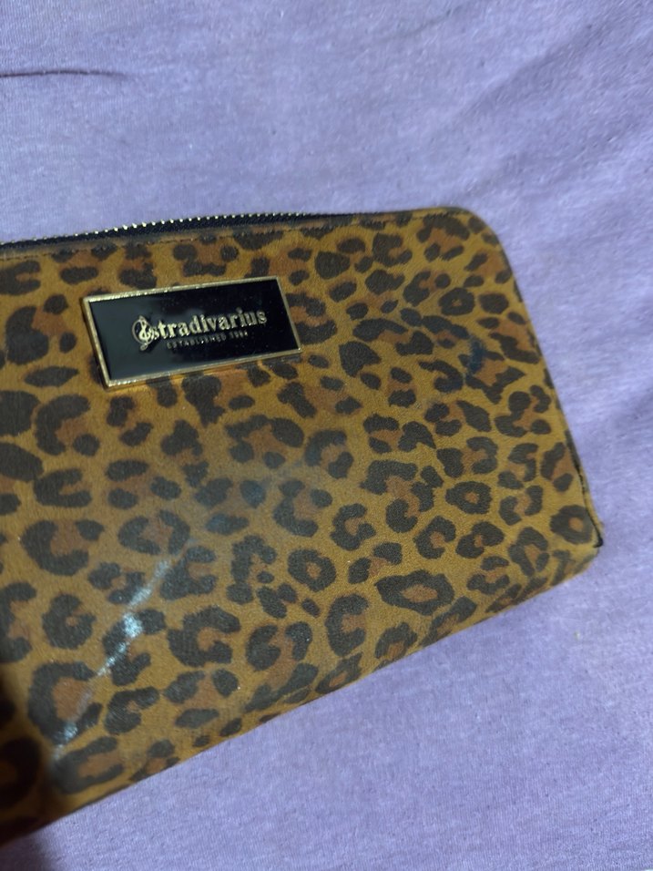 Leopar Desenli Kahverengi Fermuarlı Deri Cüzdan - Görsel 3