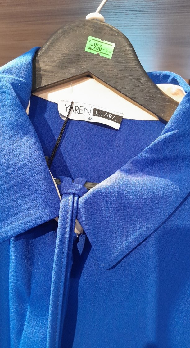 Mavi Düğmeli Uzun Kollu Kadın Gömlek - Görsel 4