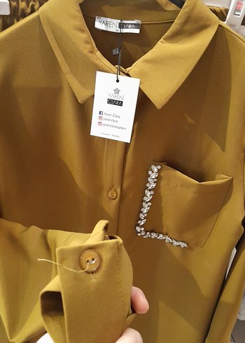 Düğmeli, Uzun Kollu Mini Kahverengi Kadın Gömlek - Görsel 5