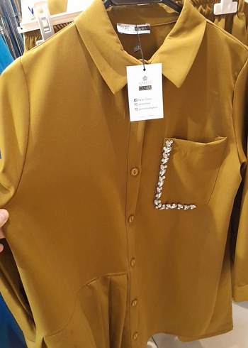 Düğmeli, Uzun Kollu Mini Kahverengi Kadın Gömlek - Görsel 7