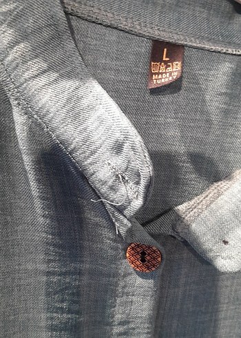 Düğmeli Uzun Kollu Gri Keten Tunik - Görsel 4