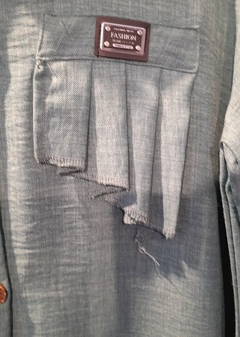 Düğmeli Uzun Kollu Gri Keten Tunik - Görsel 5