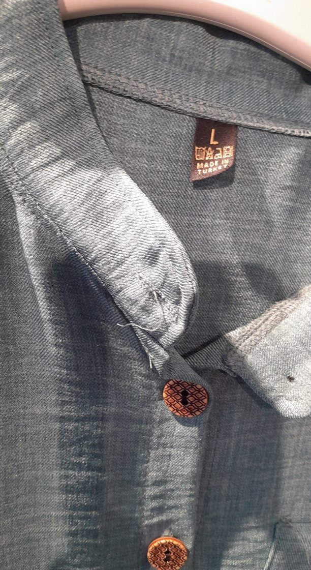 Düğmeli Uzun Kollu Gri Keten Tunik - Görsel 4