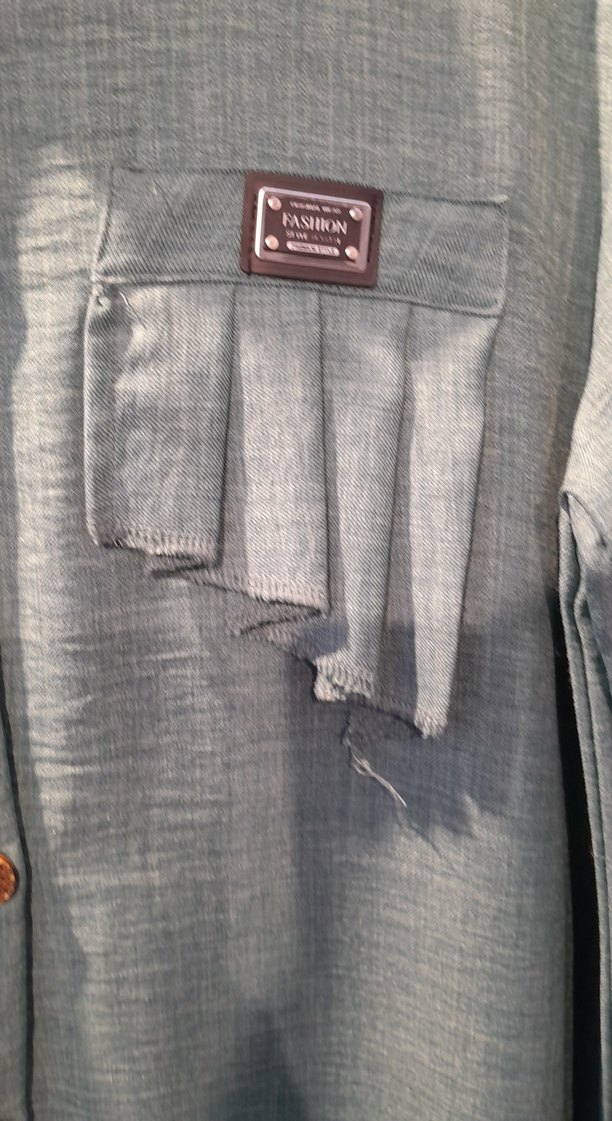 Düğmeli Uzun Kollu Gri Keten Tunik - Görsel 5