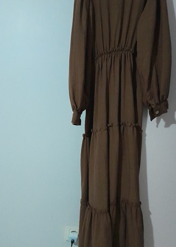 Kadın Kahverengi Uzun Keten Elbise - Görsel 3