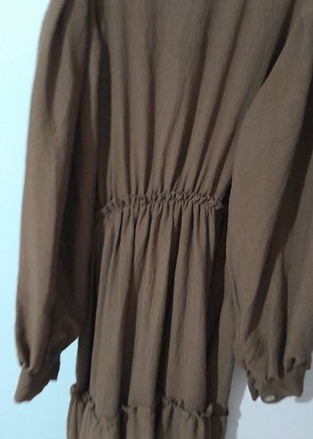 Kadın Kahverengi Uzun Keten Elbise - Görsel 6