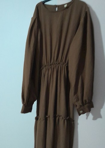 Kadın Kahverengi Uzun Keten Elbise - Görsel 4