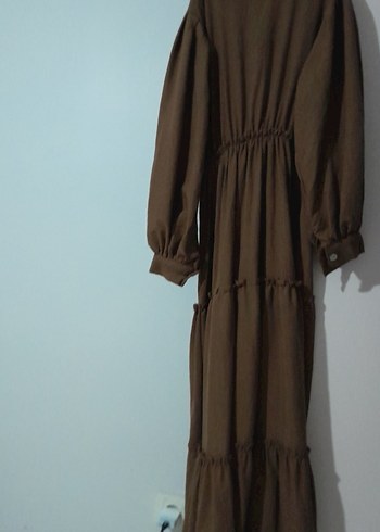 Kadın Kahverengi Uzun Keten Elbise - Görsel 12