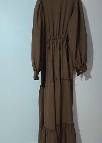 Kadın Kahverengi Uzun Keten Elbise - Görsel 2