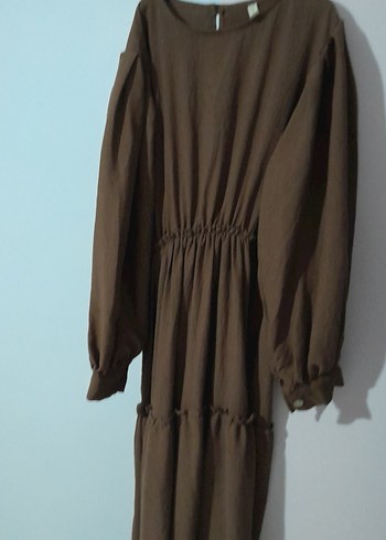 Kadın Kahverengi Uzun Keten Elbise - Görsel 5