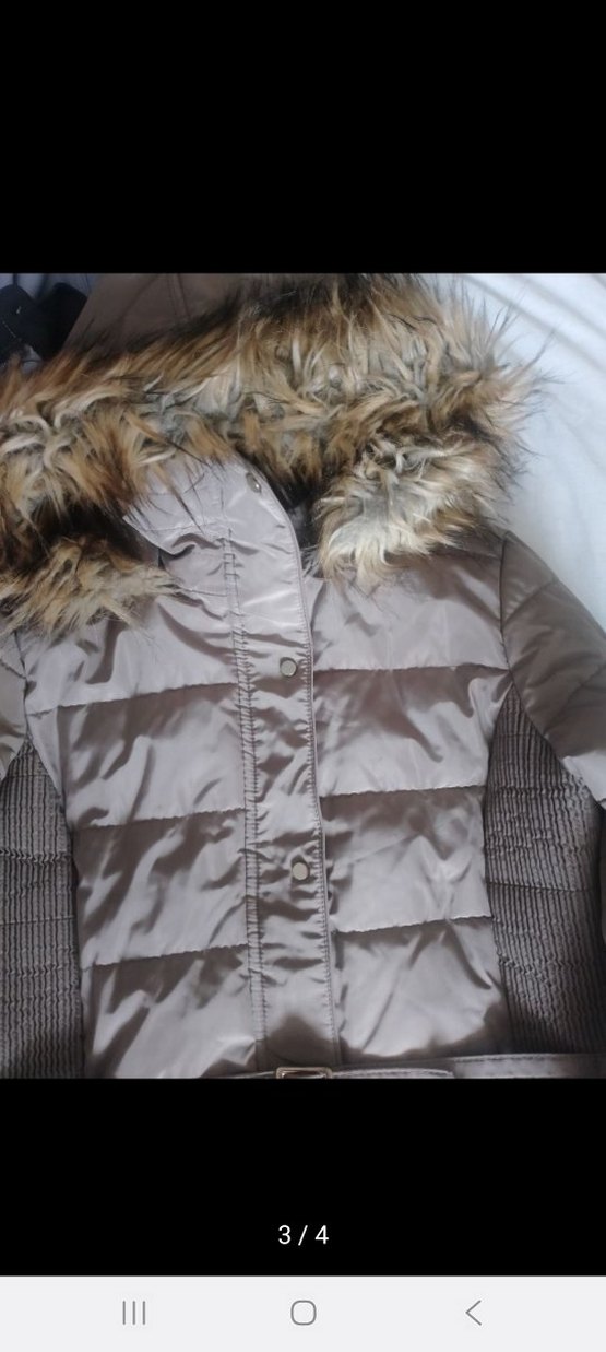 Kürk Detaylı Bej Uzun Kadın Kışlık Mont - Görsel 4