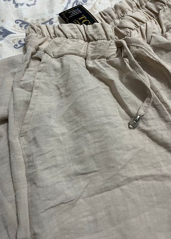 Bej Rahat Kesim Kadın Keten Pantolon - Görsel 2