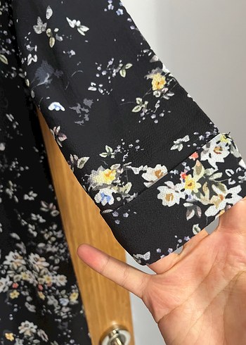 Diğer Kadın Uzun Siyah Çiçekli Bohem Kimono
