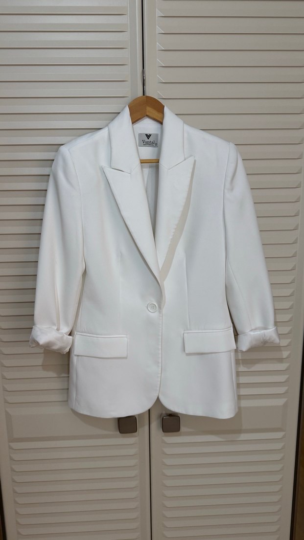 Kadın Beyaz Düğmeli Midi Blazer Ceket S beden - Görsel 2