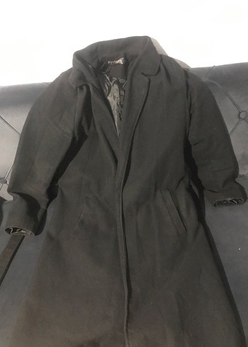 Kemerli Siyah Midi Kaban - Görsel 2