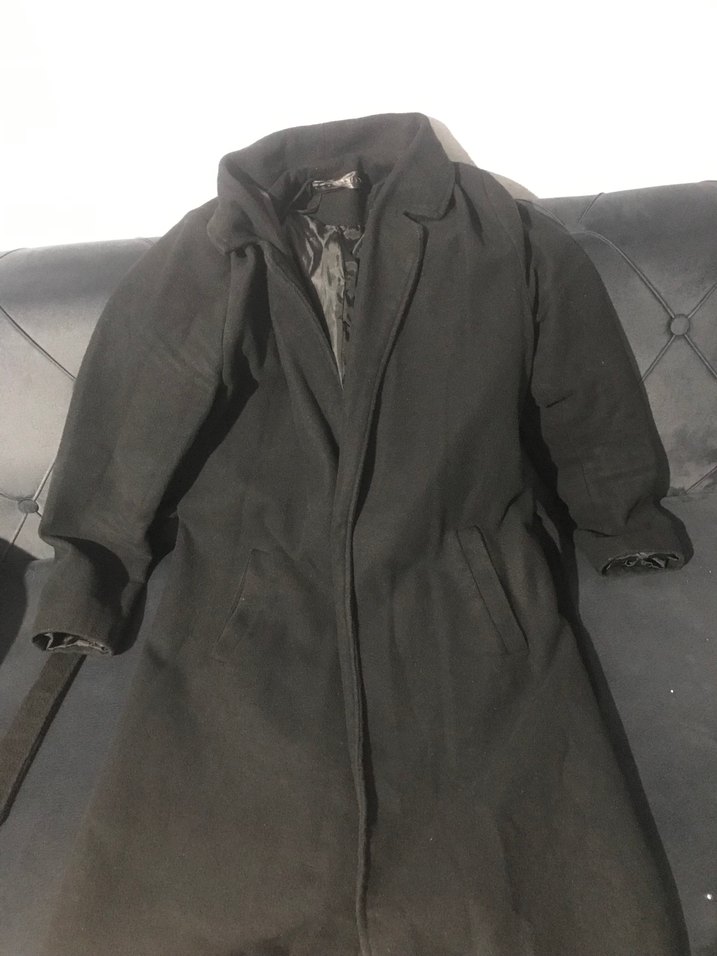 Kemerli Siyah Midi Kaban - Görsel 3