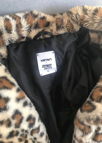 Leopar Desenli Kadın Suni Kürk Kaban - Görsel 2