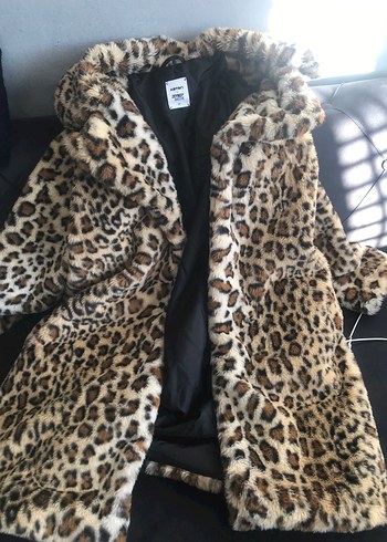 Leopar Desenli Kadın Suni Kürk Kaban - Görsel 3