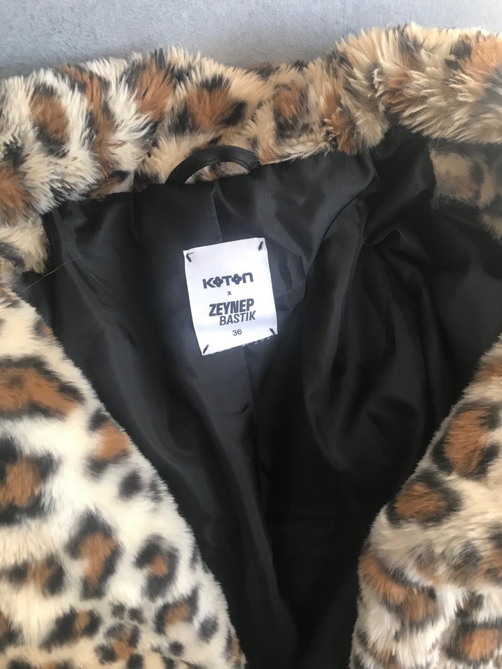 Leopar Desenli Kadın Suni Kürk Kaban - Görsel 2