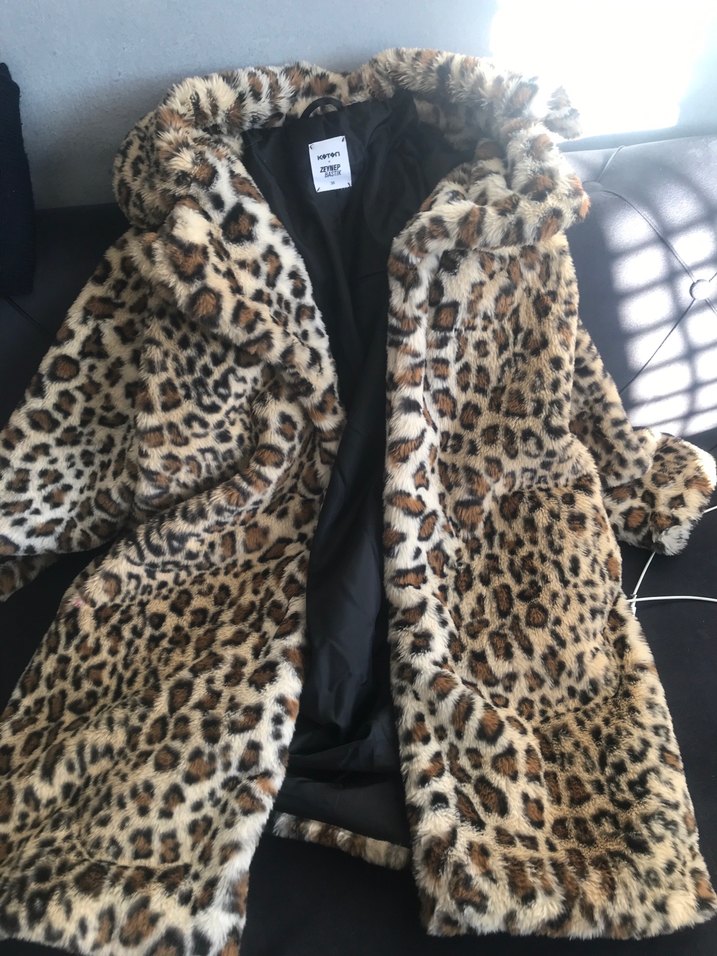 Leopar Desenli Kadın Suni Kürk Kaban - Görsel 3