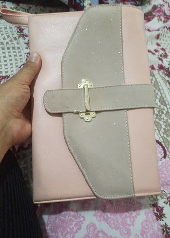 Pembe Pastel Deri Tokalı Kadın Çanta