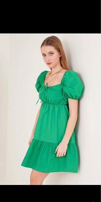 m Beden Yazlık yeşil elbise