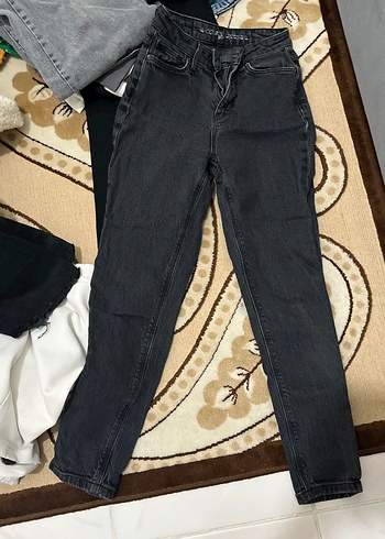 Siyah Bağcıklı Kadın Denim Pantolon