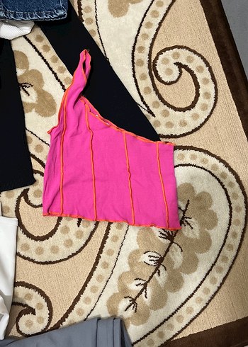 Fermuarlı Pembe Straplez Mini Crop Top