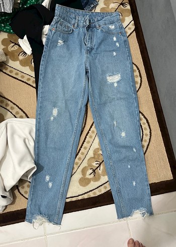 Açık Mavi Bağcıklı Salaş Kadın Kot Pantolon