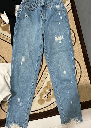Diğer Açık Mavi Bağcıklı Salaş Kadın Kot Pantolon