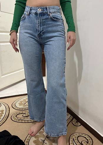 s Beden mavi Renk Geniş Paçalı Mavi Denim Kadın Pantolon vatkalı marka çıkmadı