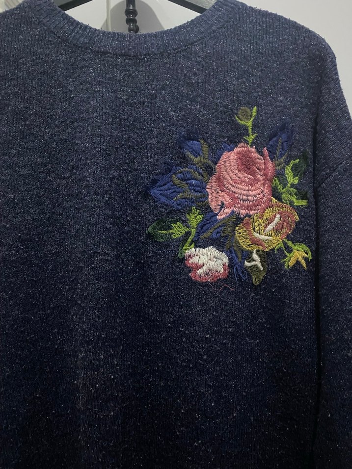 Nakışlı Lacivert Kadın Triko Kazak - Görsel 2