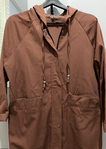 Düğmeli Midi pembe Kadın Yağmurluk - Görsel 2