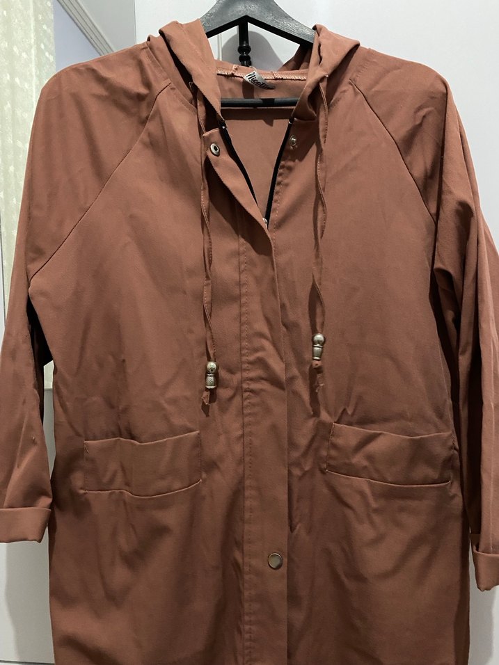 Düğmeli Midi pembe Kadın Yağmurluk - Görsel 2