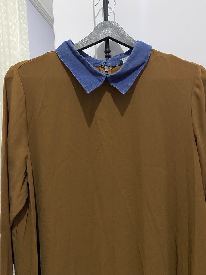 Uzun Kollu kahverengi Kadın Tunik - Görsel 2