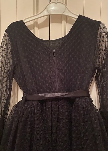 Uzun Kollu Siyah Dantel Kız Elbisesi - Görsel 3