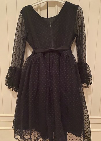 Uzun Kollu Siyah Dantel Kız Elbisesi - Görsel 2