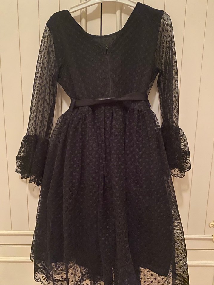 Uzun Kollu Siyah Dantel Kız Elbisesi - Görsel 2