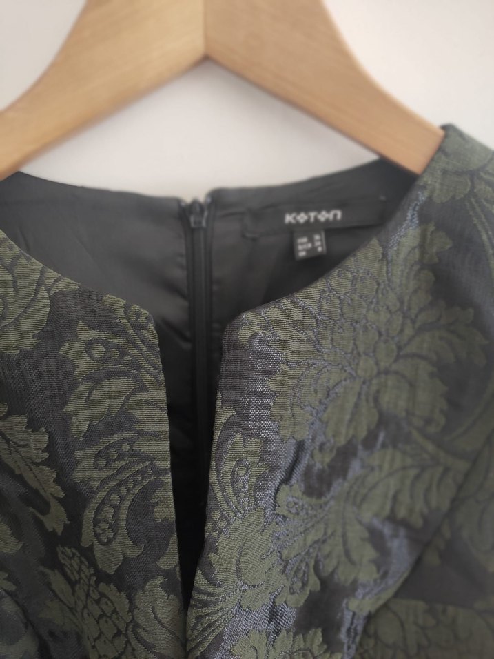 Klasik Zarif Desenli Yeşil Midi Elbise - Görsel 2