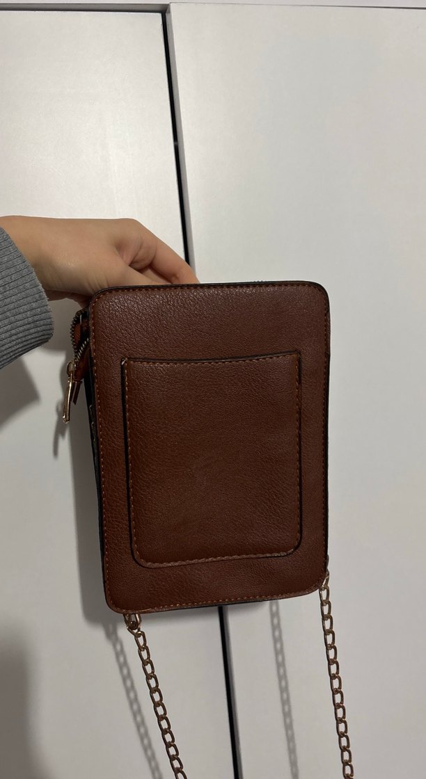 Kahverengi Deri Zincir Detaylı Kadın Çanta - Görsel 2