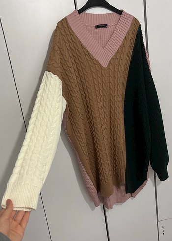 Kadın Renkli Örgü Triko Kazak - Görsel 2