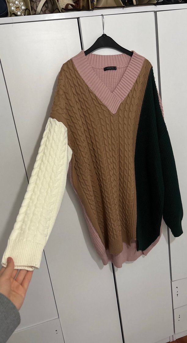 Kadın Renkli Örgü Triko Kazak - Görsel 2