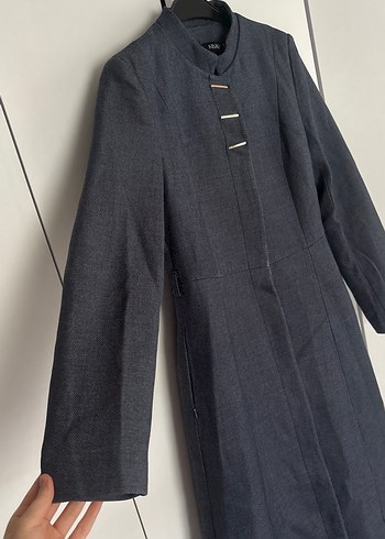 Düğmeli indigo mavi Uzun Denim Kadın Kaban - Görsel 2