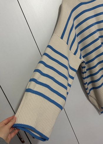 Bohem Çizgili Bej Örgü Kadın Kazak - Görsel 2