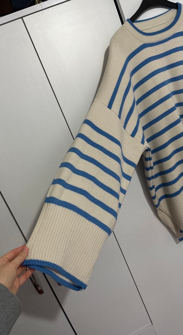 Bohem Çizgili Bej Örgü Kadın Kazak - Görsel 2