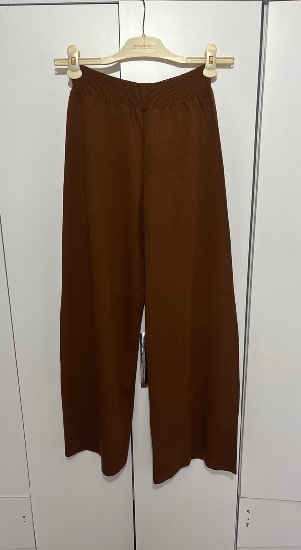 Kadın Kahverengi V Yaka Örme Yelek ve pantolon takım - Görsel 2